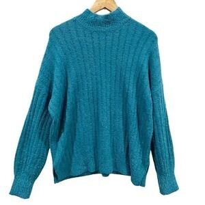 Jessica Simpson Womens Teal Blue Ribbed Mock Neck Eyelash Knit Sweater Large
